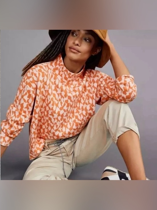 Maeve Tops - Maeve Anthropologie Orange Pink Pattern Knit Sweater Bell Sleeve Large